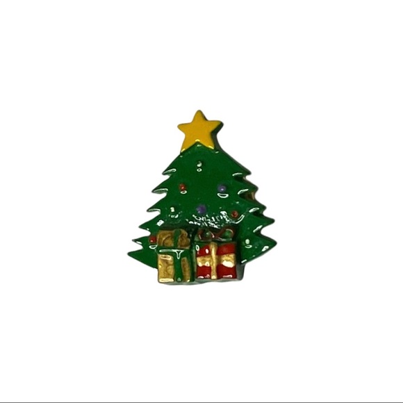 Christmas Tree Clip On Holiday Pin with Trees and Presents - Picture 6 of 6